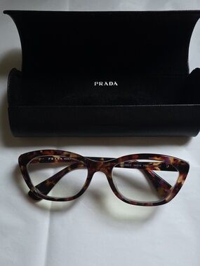 Authentic PRADA VPR 03Q Eyeglass Frames Purple Tortoise Shell +2.0 with Case